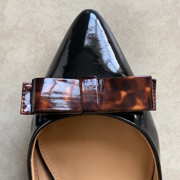 J.Crew Amelia Leather Black Tortoise Flats Bow - Picture 8 of 10